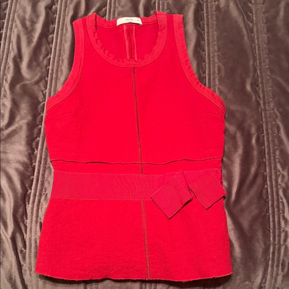 Prada Vibrant Red Tank Top with Bow Accent